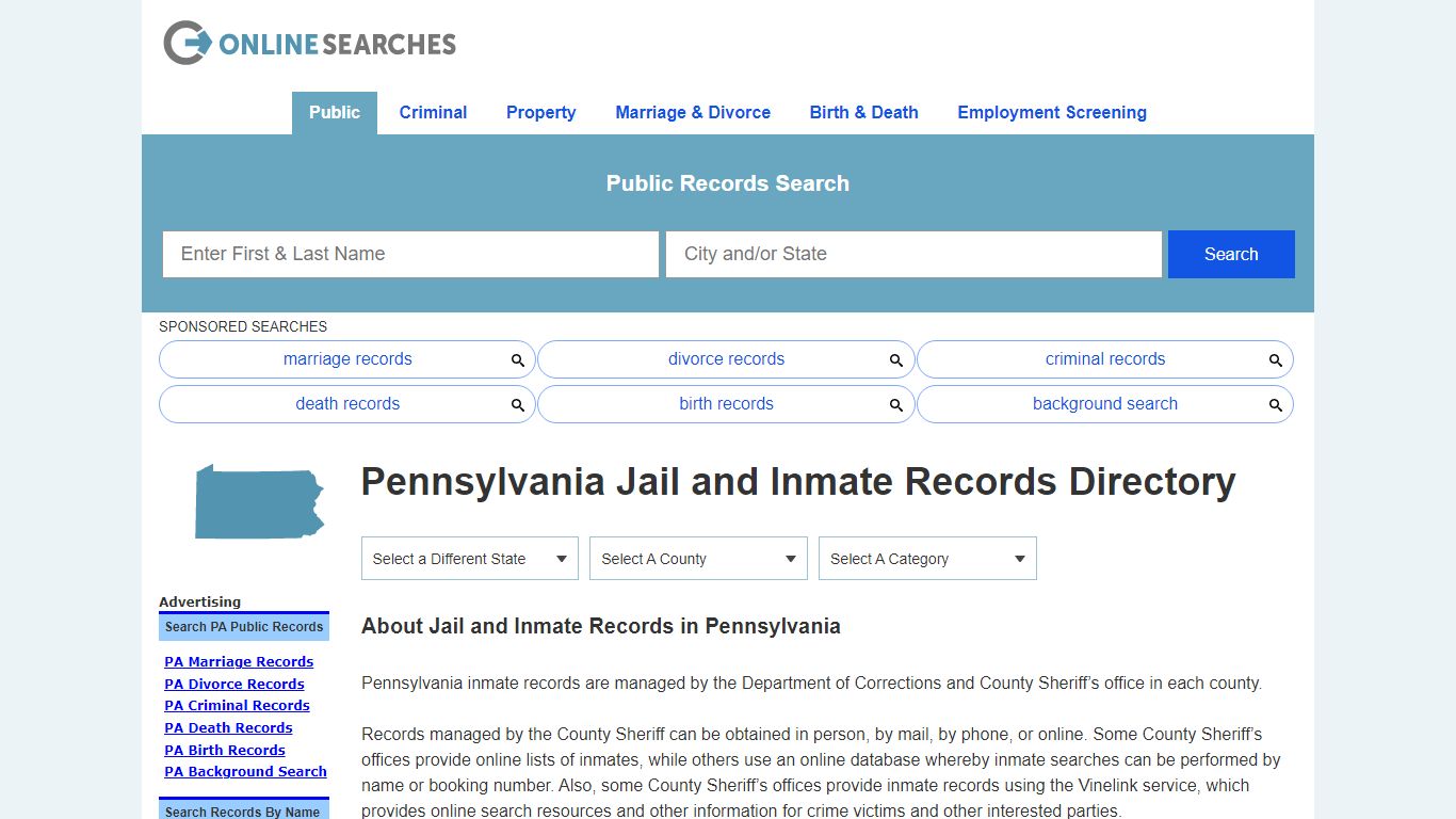 Pennsylvania Jail and Inmate Records Search Directory